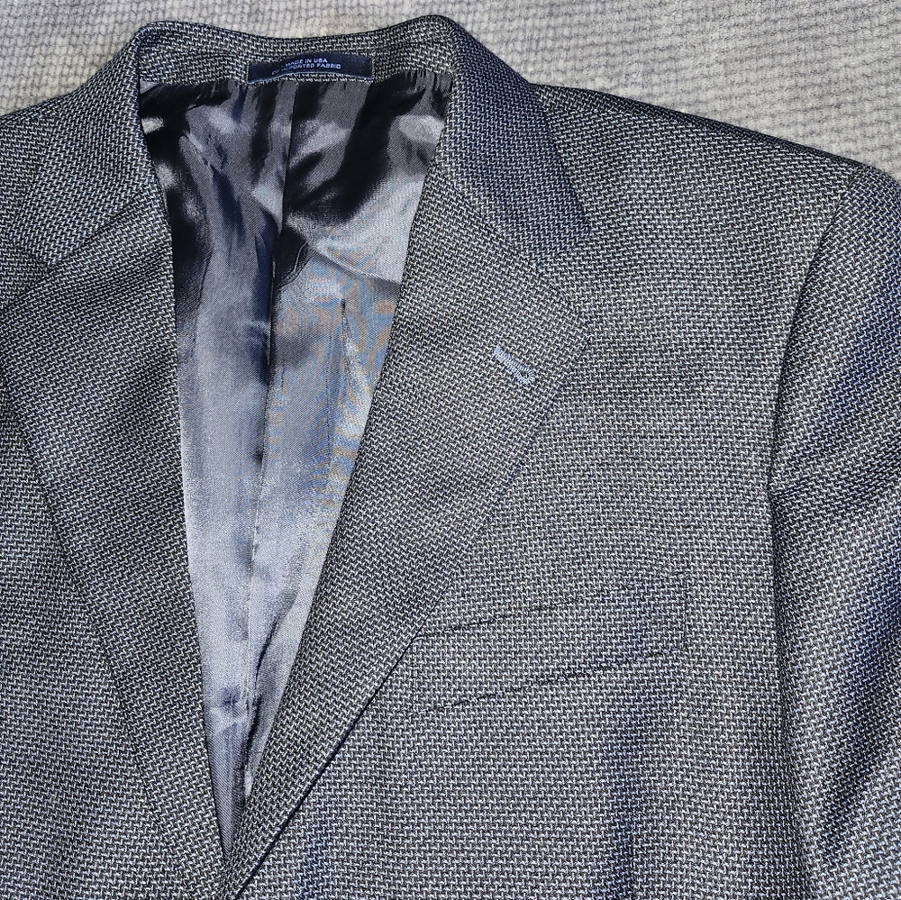 Joseph Abboud blazer Wool Silk Blend 44R Navy Houndstooth Type Pattern Business,